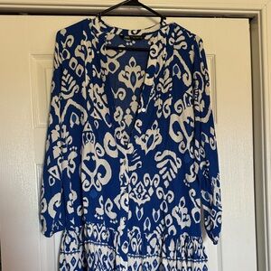 Zara Blue and White Patterned Long Sleeve Dress